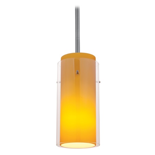 Access Lighting Modern Mini Pendant with Amber Glass by Access Lighting 28033-1R-BS/CLAM