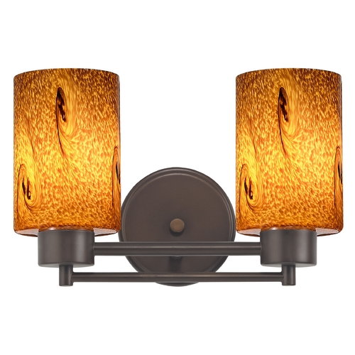 Design Classics Lighting Modern Bathroom Light with Brown Art Glass in Bronze Finish 702-220 GL1001C