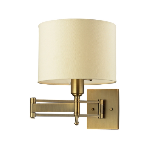 Elk Lighting Swing Arm Lamp with Beige / Cream Shade in Antique Brass Finish 10260/1