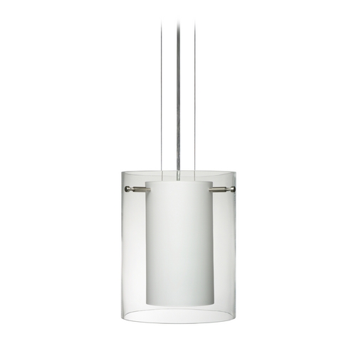 Besa Lighting Modern Pendant Light White Glass Satin Nickel by Besa Lighting 1KG-C00607-SN
