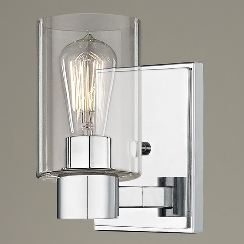 Design Classics Lighting Vashon Wall Sconce in Chrome with Clear Cylinder Glass 2101-26 GL1040C