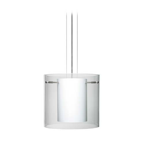 Besa Lighting Modern Pendant Light White Glass Satin Nickel by Besa Lighting 1KG-C18407-SN