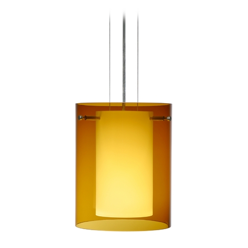 Besa Lighting Modern Pendant Light Amber Glass Satin Nickel by Besa Lighting 1KG-G00607-SN