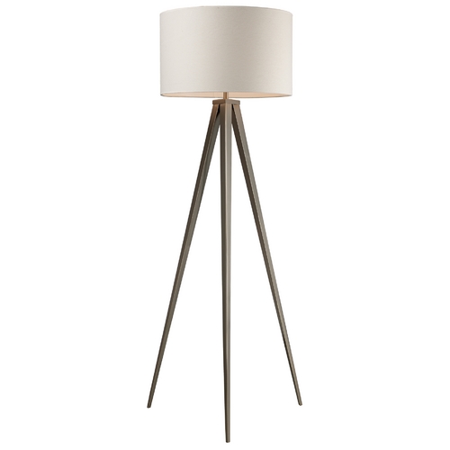 Elk Lighting Modern Floor Lamp with White Shade in Satin Nickel Finish D2121
