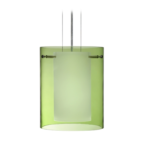 Besa Lighting Modern Pendant Light Green Glass Satin Nickel by Besa Lighting 1KG-L00607-SN