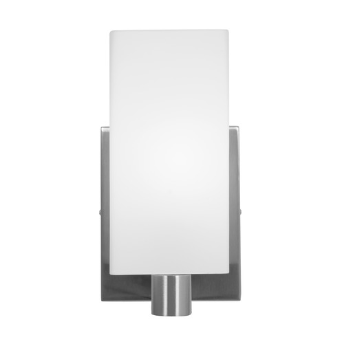 Access Lighting Modern Sconce Wall Light with White Glass in Brushed Steel by Access Lighting 50175-BS/OPL