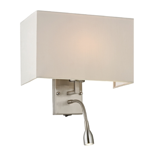 Modern LED Switched Sconce Wall Light with White Shade in Brushed Nickel Finish 17154/2-LED ...