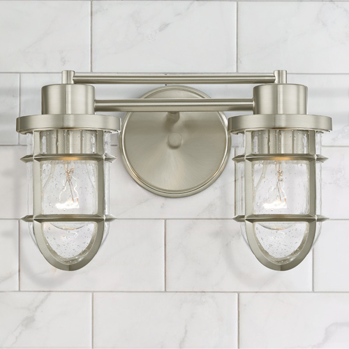 Design Classics Lighting Marin 12-Inch Vanity Light in Satin Nickle with Clear Seeded Glass 1842-09