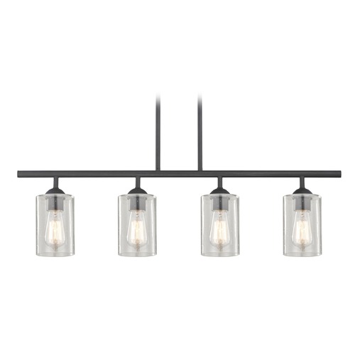 Design Classics Lighting Axel Linear Chandelier in Black & Clear Seeded Cylinder Glass by Fuse 718-07 GL1041C