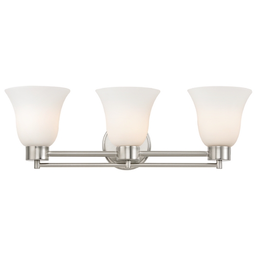 Design Classics Lighting Modern Bathroom Light with White Glass in Satin Nickel Finish 703-09 GL9222-WH