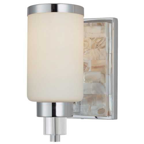 Minka Lavery Modern Sconce with White Glass in Chrome with Natural Shell by Minka Lavery 3241-77