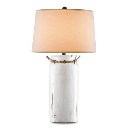 Currey and Company Lighting Currey and Company Lighting White Distress Crackle / Natural Rope / Shirley Rust Table Lamp with Dru 6022