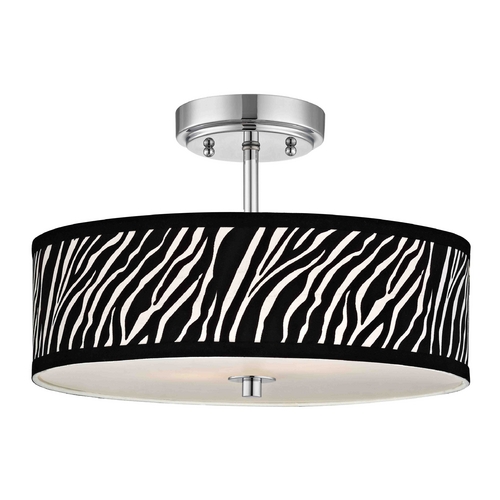Design Classics Lighting Chrome Ceiling Light with Zebra Print Drum Shade - 16 Inches Wide DCL 6543-26 SH9470