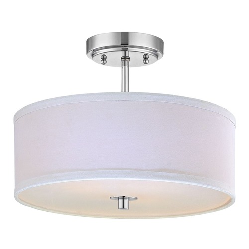 Design Classics Lighting Modern Chrome Ceiling Light with White Drum Shade - 14 Inches Wide DCL 6543-26 SH7483 KIT