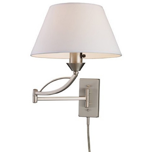 Elk Lighting Modern Swing Arm Lamp with White Shade in Satin Nickel Finish 17016/1
