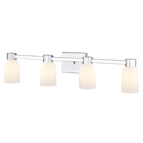 Design Classics Lighting 4-Light Shiny White Glass Bathroom Vanity Light Chrome 2104-26 GL1024D
