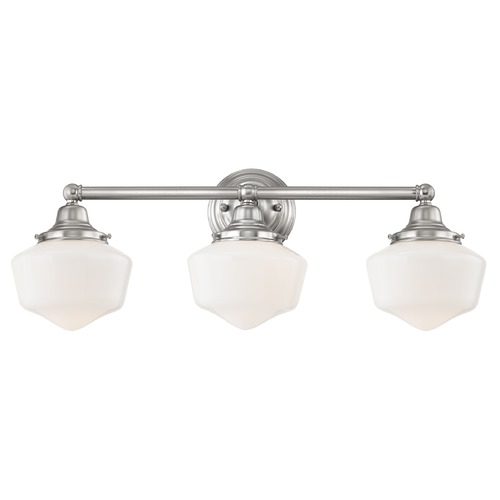 Design Classics Lighting Schoolhouse Bathroom Light Satin Nickel White Opal Glass 3 Light 23.125 Inch Length WC3-09 GF6