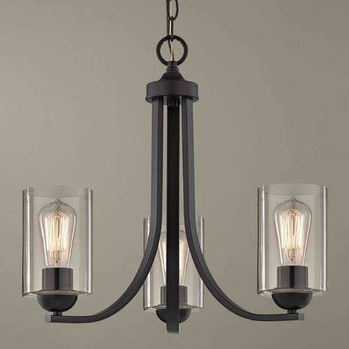 Design Classics Lighting Dalton 3-Light Chandelier in Bronze with Clear Cylinder Glass 5843-220 GL1040C