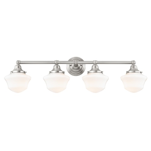 Design Classics Lighting Schoolhouse Bathroom Light Satin Nickel White Opal Glass 4 Light 31.625 Inch Length WC4-09 GC6
