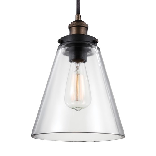 Visual Comfort Studio Collection Baskin Pendant in Aged Brass & Weathered Zinc by Visual Comfort Studio P1347PAGB/DWZ