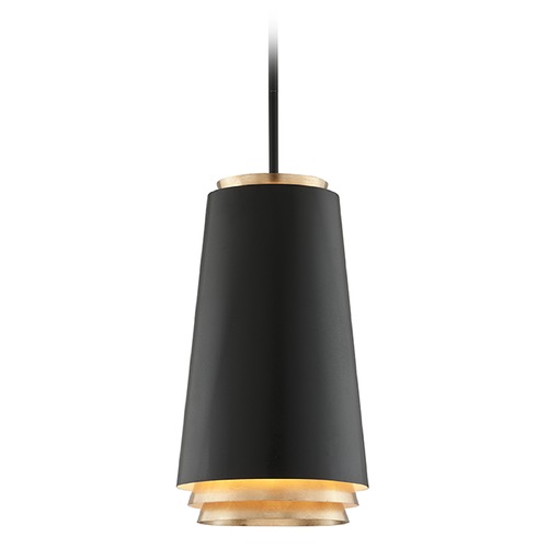 Troy Lighting Fahrenheit 12.50-Inch LED Pendant in Textured Black & Gold Leaf by Troy Lighting F5542