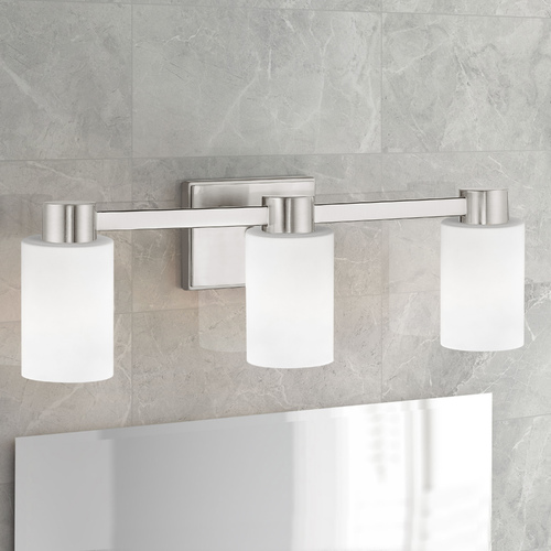 Design Classics Lighting 3-Light White Glass Bathroom Vanity Light Satin Nickel 2103-09 GL1028C