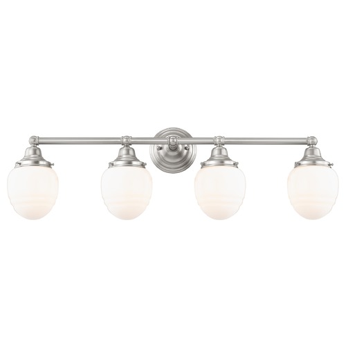 Design Classics Lighting Schoolhouse Bathroom Light Satin Nickel White Opal Glass 4 Light 30.125 Inch Length WC4-09 GG5