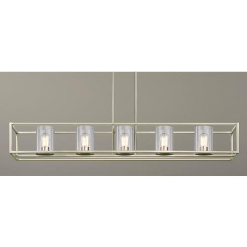 Design Classics Lighting 5-Light Linear Chandelier with Clear Glass in Satin Nickel 1699-09 GL1040C