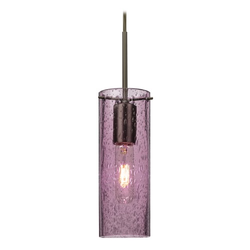 Besa Lighting Purple Seeded Glass Mini-Pendant Light Bronze Juni by Besa Lighting 1JT-JUNI10PL-BR