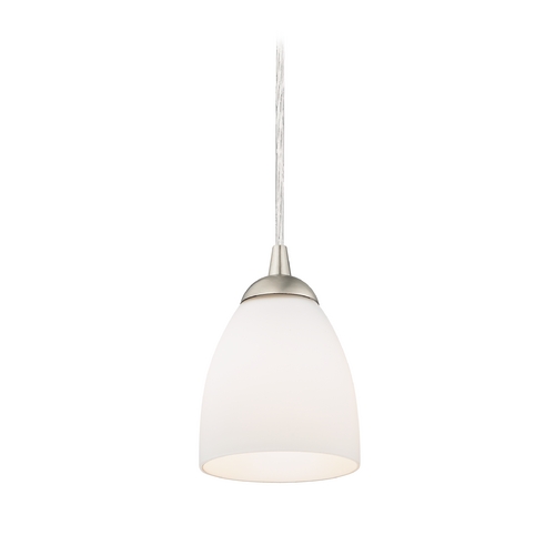 Design Classics Lighting Mini-Pendant Light with White Bell Glass in Satin Nickel Finish 582-09 GL1028MB