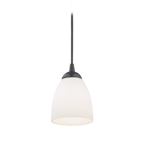 Design Classics Lighting Black Mini-Pendant Light with White Bell Glass 582-07  GL1028MB