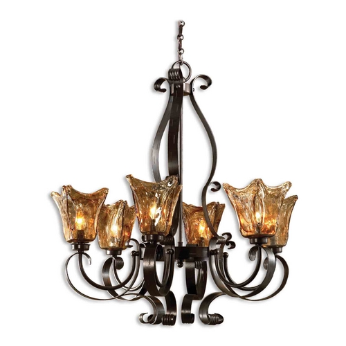 Uttermost Lighting Uttermost 6-Light Chandelier with Amber Glass in Oil Rubbed Bronze 21006