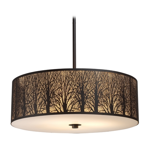Elk Lighting Drum Pendant Light with Amber Glass in Aged Bronze Finish 31075/5