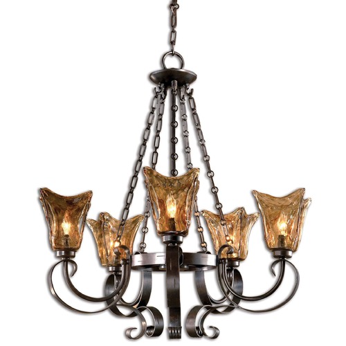 Uttermost Lighting Uttermost 5-Light Chandelier with Amber Glass in Oil Rubbed Bronze 21007