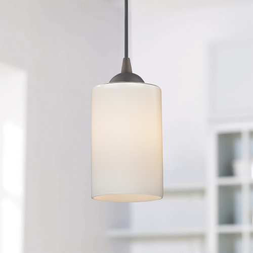Design Classics Lighting Mini-Pendant Light with Opal White Cylinder Glass in Bronze Finish 582-220 GL1024C