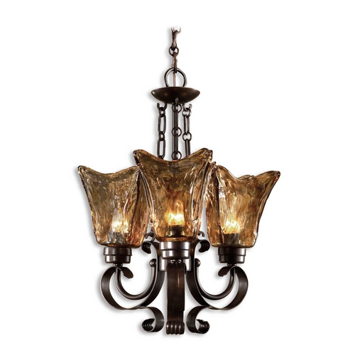 Uttermost Lighting Uttermost 3-Light Chandelier with Amber Glass in Oil Rubbed Bronze 21008
