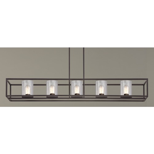 Design Classics Lighting Industrial Linear Chandelier with Clear Glass and 5 Lights in Bronze 1699-220 GL1040C