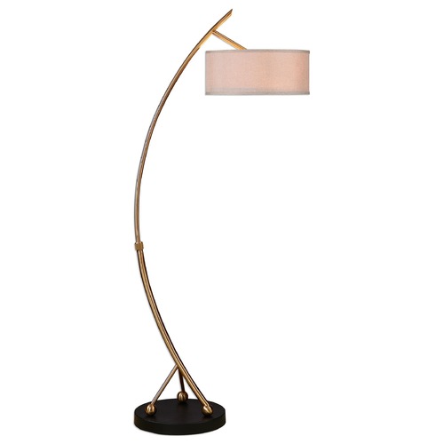 Uttermost Lighting Mid-Century Modern Arc Lamp Brushed Brass Vardar by Uttermost Lighting 28089-1