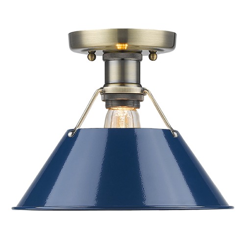 Golden Lighting Orwell Semi-Flush Mount in Aged Brass & Navy Blue by Golden Lighting 3306-FM AB-NVY