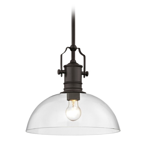 Design Classics Lighting Industrial Bronze Pendant Light with Clear Glass 13-Inch Wide 1765-220 G1785-CL