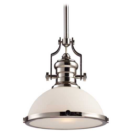 Elk Lighting Pendant Light with White Glass in Polished Nickel Finish 66113-1