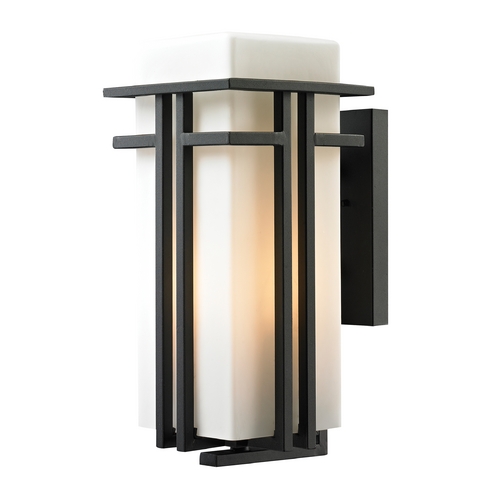 Elk Lighting Outdoor Wall Light with White Glass in Textured Matte Black Finish 45087/1