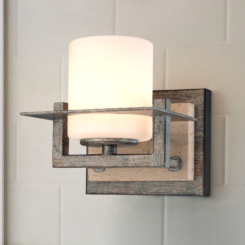 Minka Lavery Sconce Wall Light with White Glass in Aged Patina Iron by Minka Lavery 6461-273