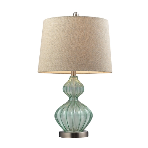 Elk Lighting Table Lamp with Light Green Glass and Barrel Shade D141