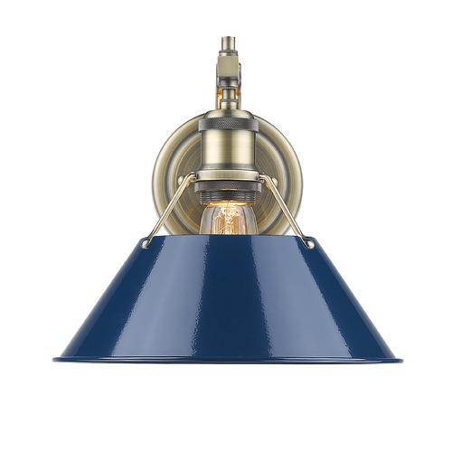 Golden Lighting Orwell Wall Sconce in Aged Brass & Navy Blue by Golden Lighting 3306-1W AB-NVY