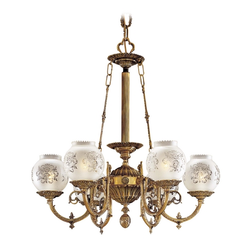 Metropolitan Lighting Chandelier with White Glass in Antique Classic Brass Finish N801906