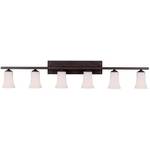 Six-Light Bathroom Fixture with White Glass