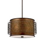 Three-Light Mica Drum Shade Pendant with Metal Overlay