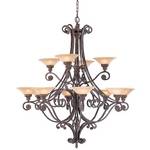 Ornate Twelve-Light Chandelier with Amber Glass