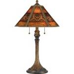 Two-Light Mica Table Lamp with Floral Pattern Shade